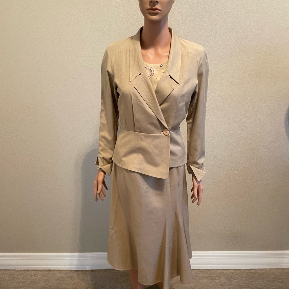 3 Piece Tan 100% Silk Noil Joanie Char Petite Suite Size 6 Petite